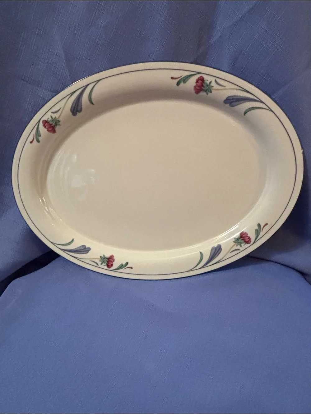 Lenox Poppies On Blue Oval Serving Platter 14 1/4”